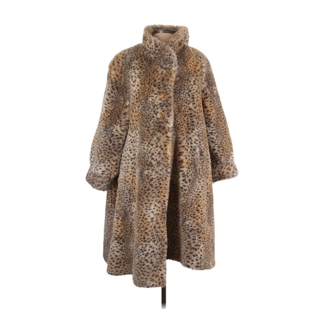 Vintage St. John’s Bay Floor-Length Faux Fur Coat Leopard Print Size 14
